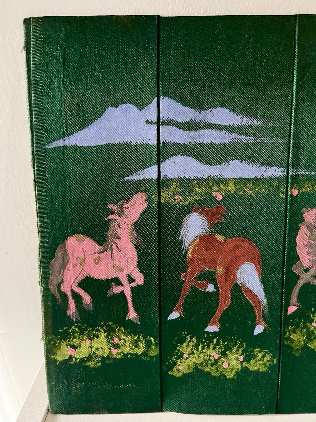 Early 20th C. Gouache On Silk Chinese Eight Horses Painting 9.5” x 22”