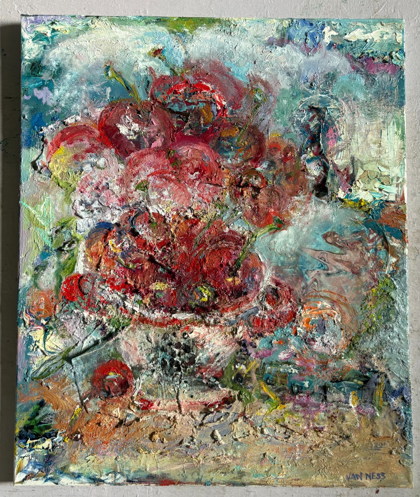 Original Abstract Oil Painting, by Van Ness, Framed Art