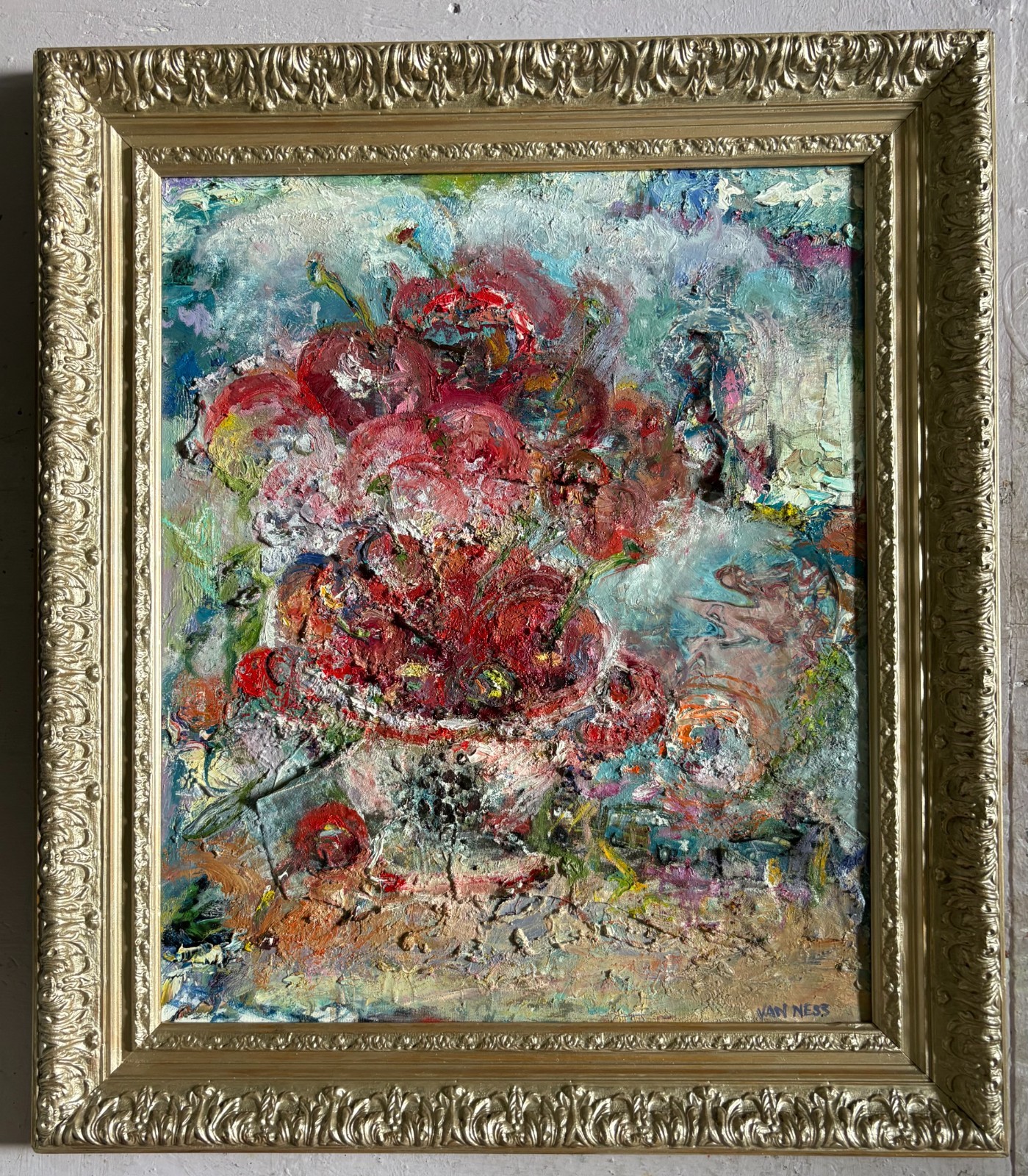 Original Abstract Oil Painting, by Van Ness, Framed Art
