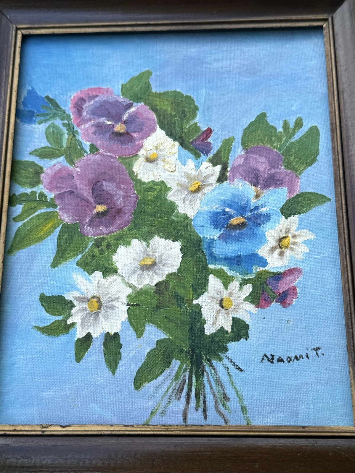 1984 Oil Canvas Framed Floral Painting Wall Art Signed Naomi T. VTG Multicolor