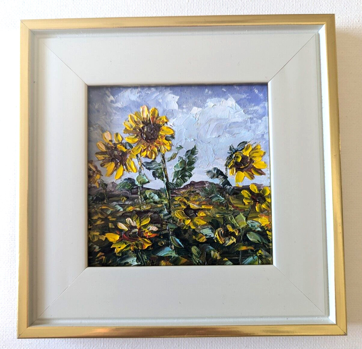 Original OIL Impasto PAINTING “SUNFLOWERS” Impressionism 4″x4″by Olga Diduh