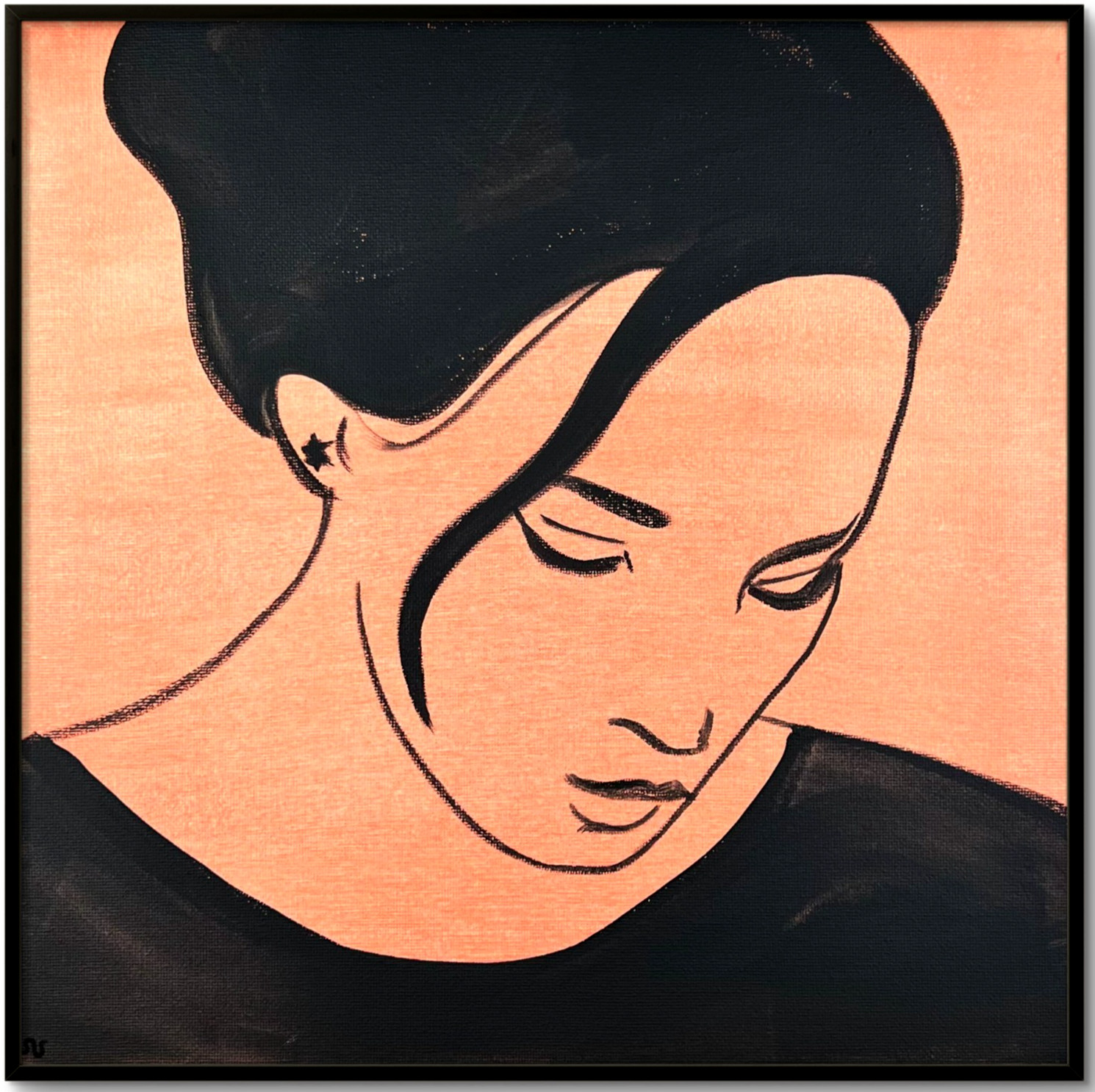 Woman Portrait Painting, Minimalist Black Line Art 12×12