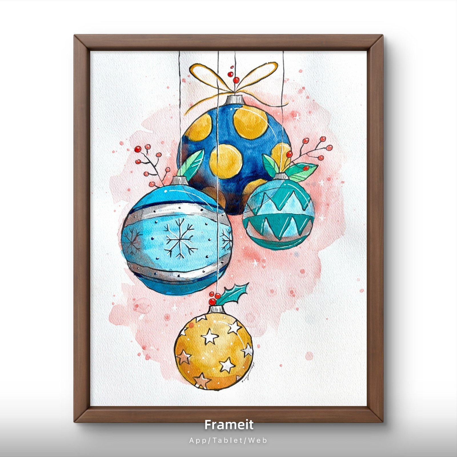 Original Christmas Ornaments Painting By Alannah Dyer- Watercolor 8×10 in.