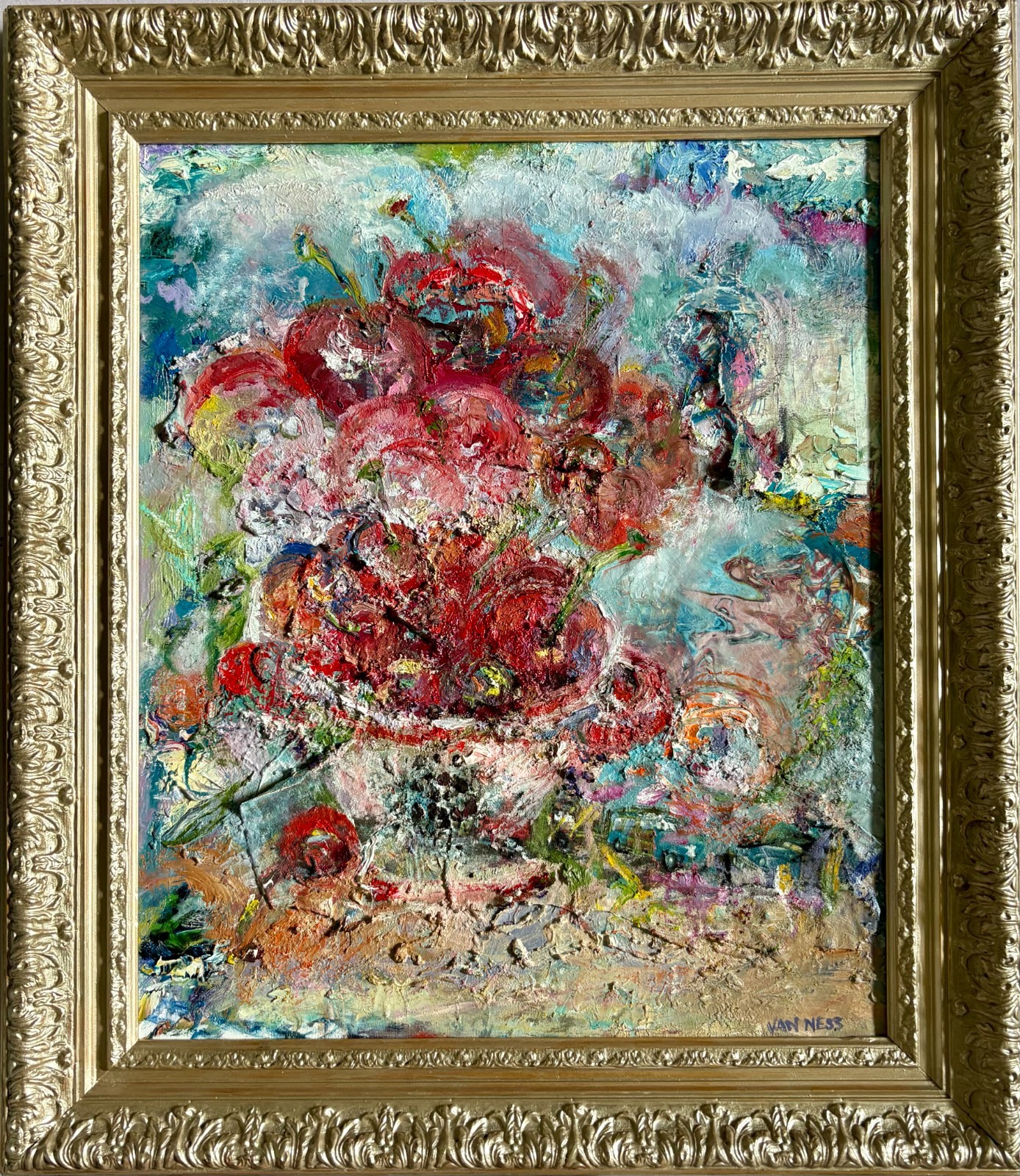 Original Abstract Oil Painting, by Van Ness, Framed Art