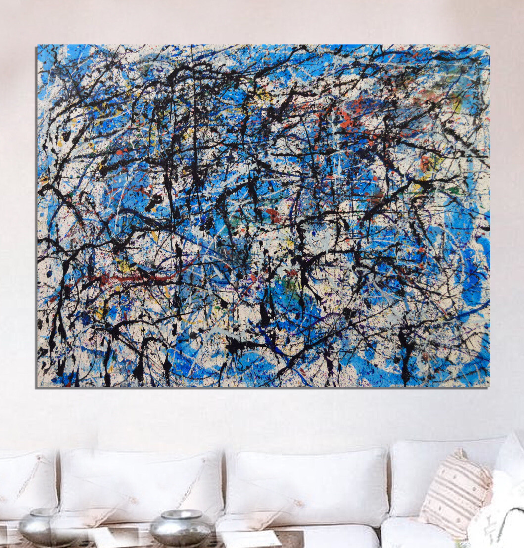 Pollock/Richter style Professional Painting 81” X 62”(6ft 9in)Abstract Modern XL