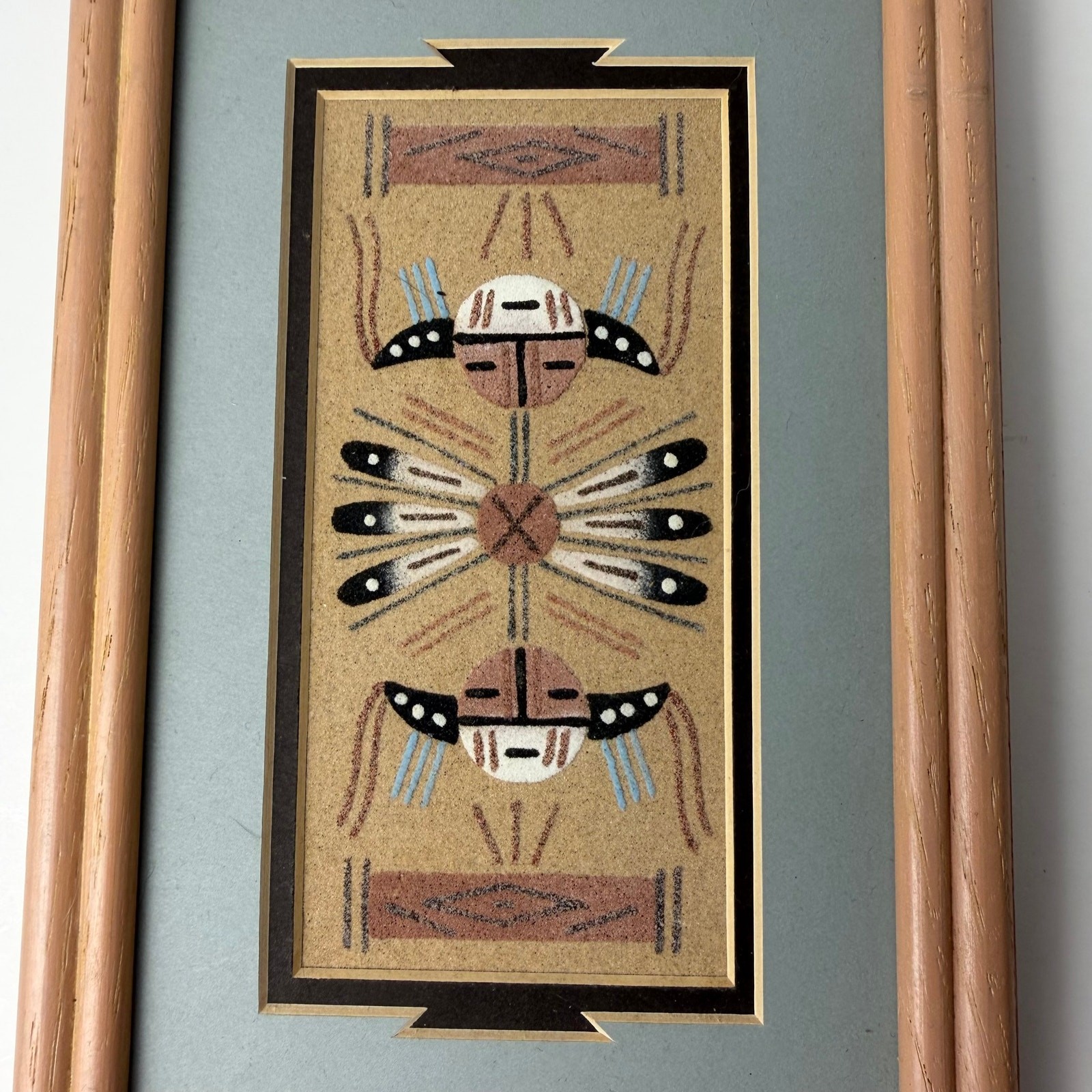 Lot 2 Tiny Navajo Sand Paintings Big Thunder Sun Shield Signed Framed Mini Gift