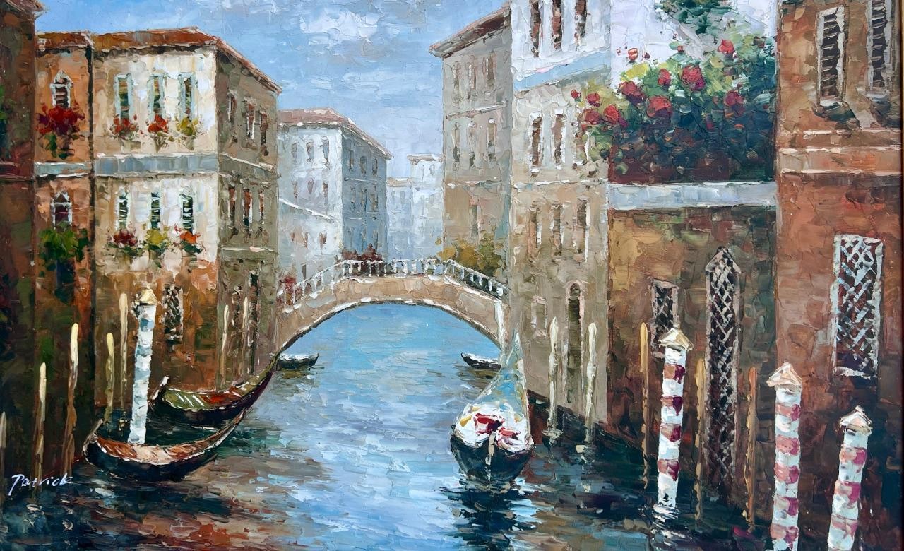 Decorative Art Venetian Canal Venice Italy Italian Landscape Oil Painting Framed