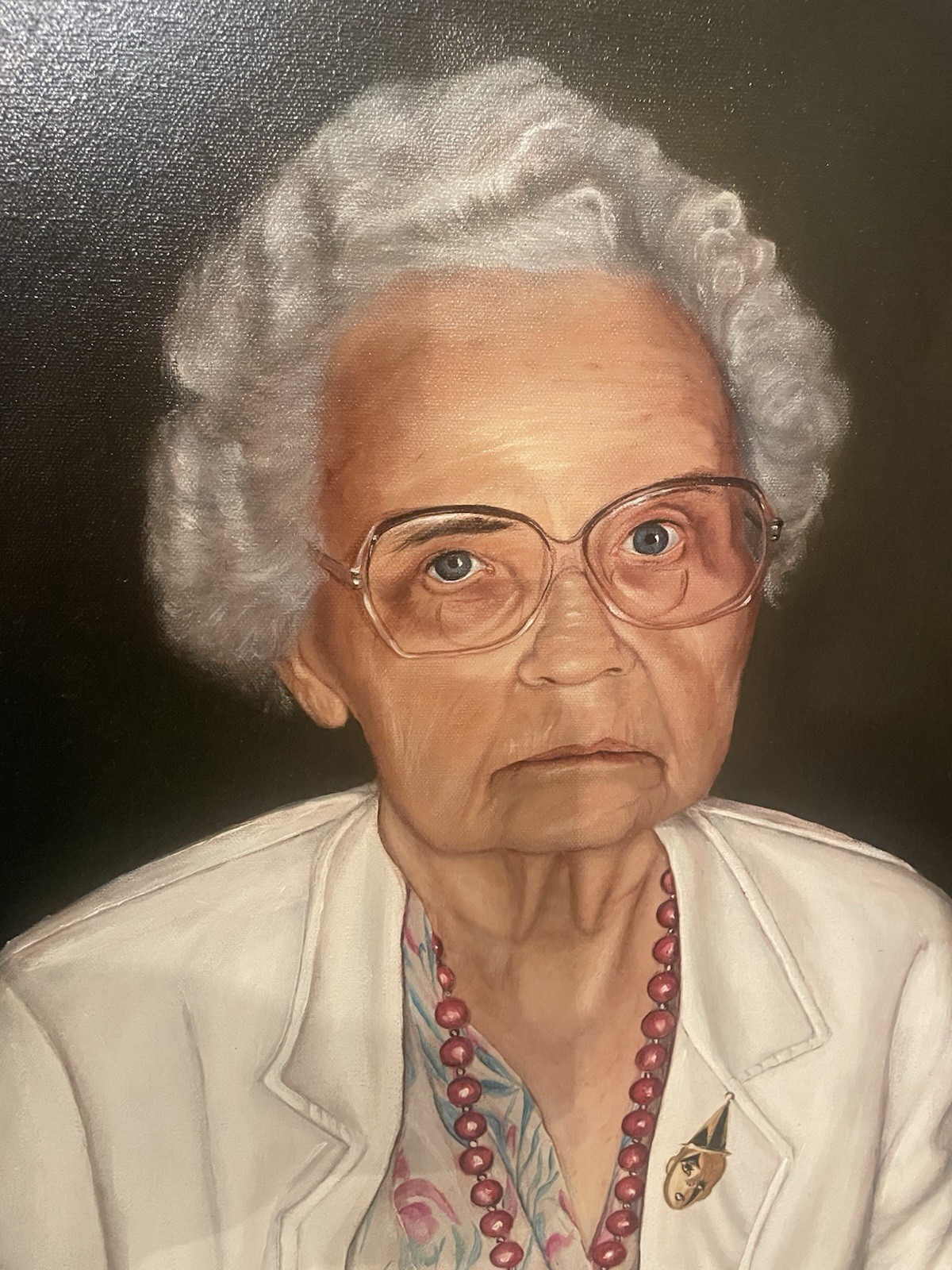 Vintage Canvas Framed Oil Portrait Painting OLDER LADY Gray Hair Eyeglasses 93