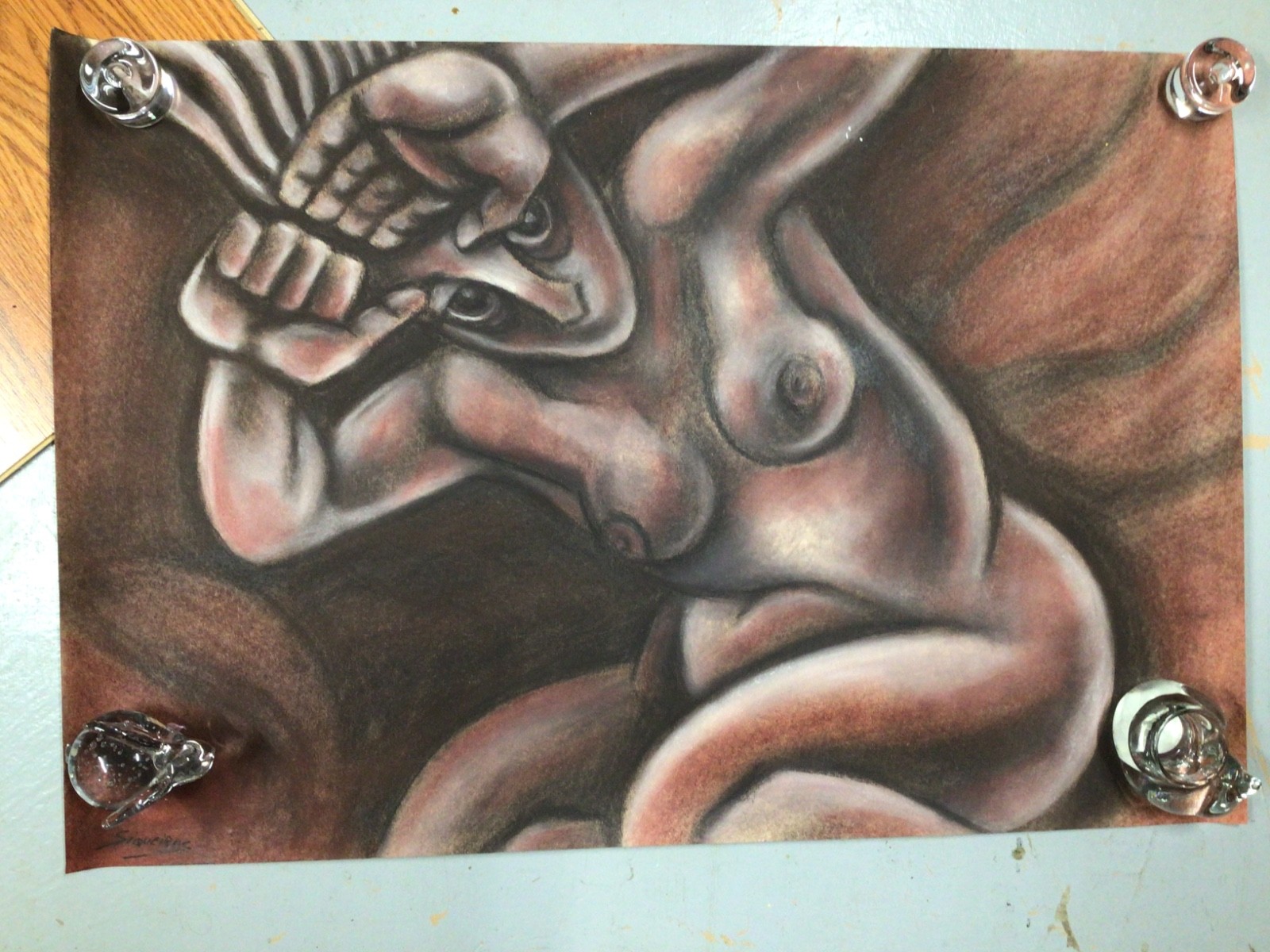 Lot of 3 Siqueiros David Alfaro, Original mixed media drawings /Signed 1960’s