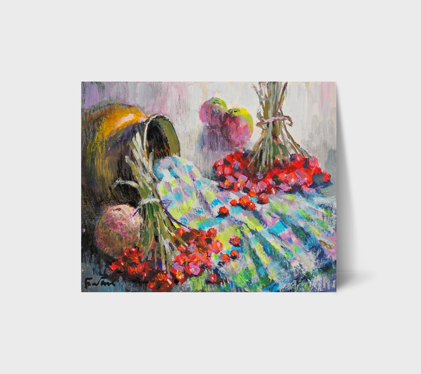 Oil painting Viburnum Ukrainian painter canvas Unframed original still life