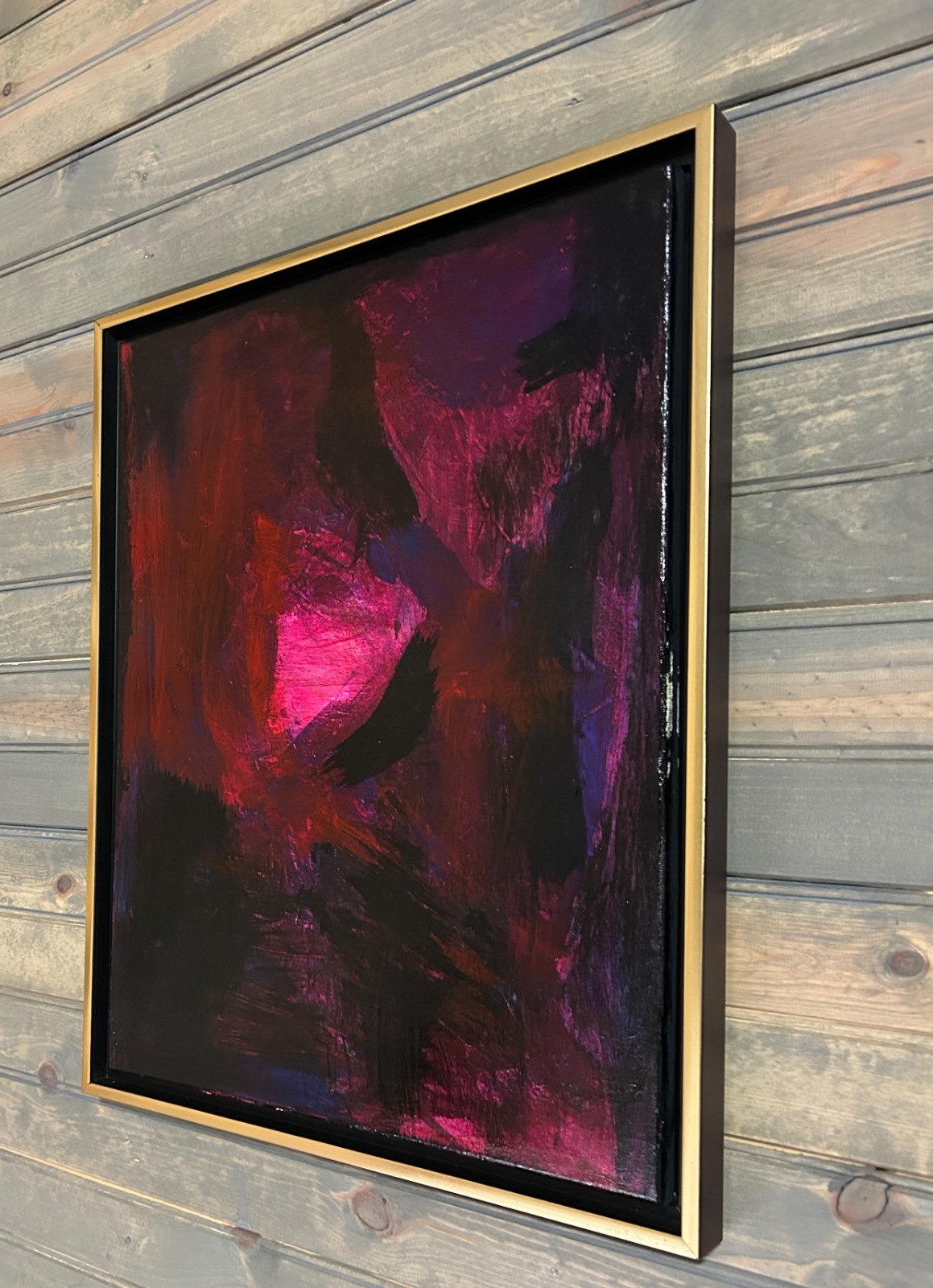 Abstract Expressionist Painting 16×20 Framed Acrylic/Oil Pastel Signed Dated