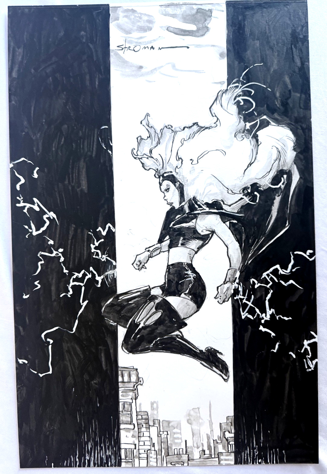 X-Men Storm B & W Original Inked Comic Art by Larry Stroman 11 x 17