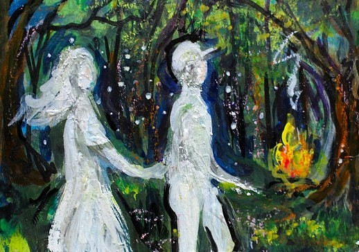 ACEO Original Painting Divine Energy FIRE Soul Union Self TWIN FLAME Love ART