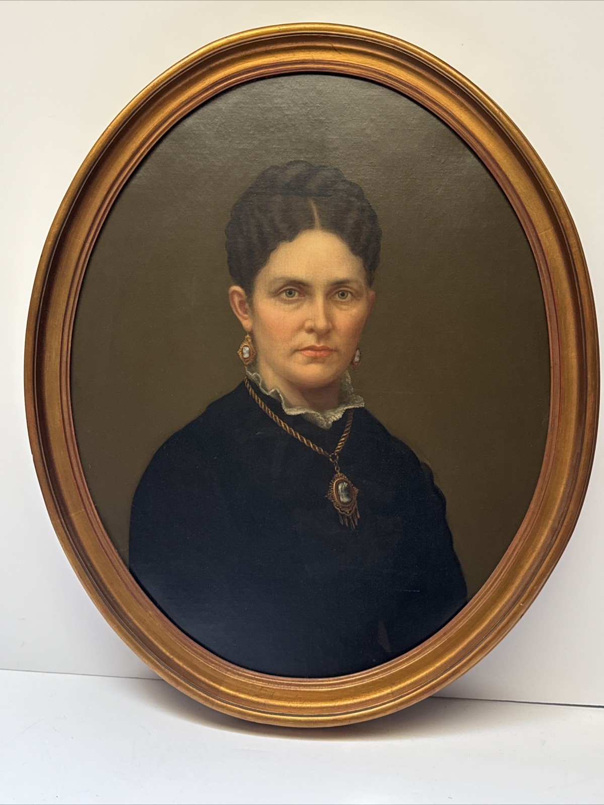 Antique Portrait Painting American Pretty Woman Female Model Estate Heirloom Oil