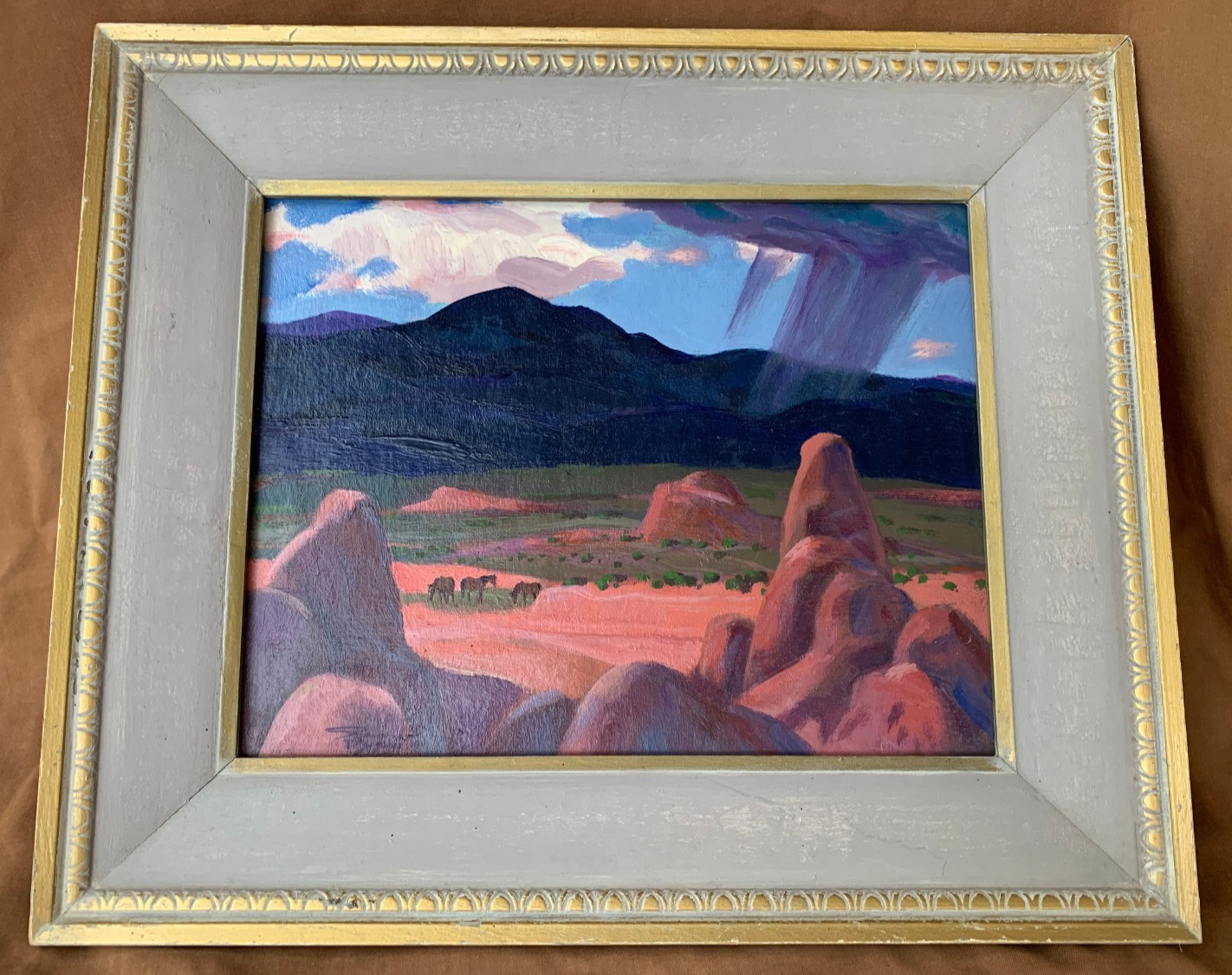 Listed Tx. N.M. Artist Ignatz Sahula Dycke Original Painting Horses Mountains
