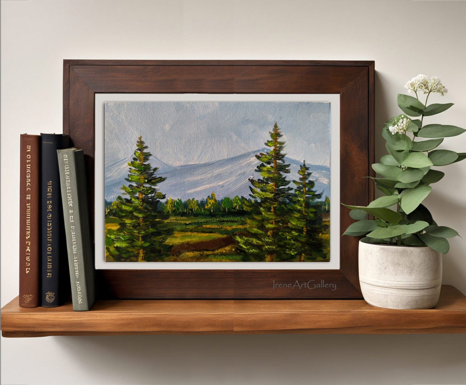 Mountain Landscape Oil Painting Forest Impressionist Nature Art 5×7″ on Canvas