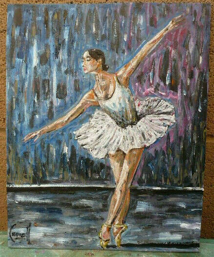 POINT POSE 8×10 NEW wood painting ballerina ballet dance original signed Crowell