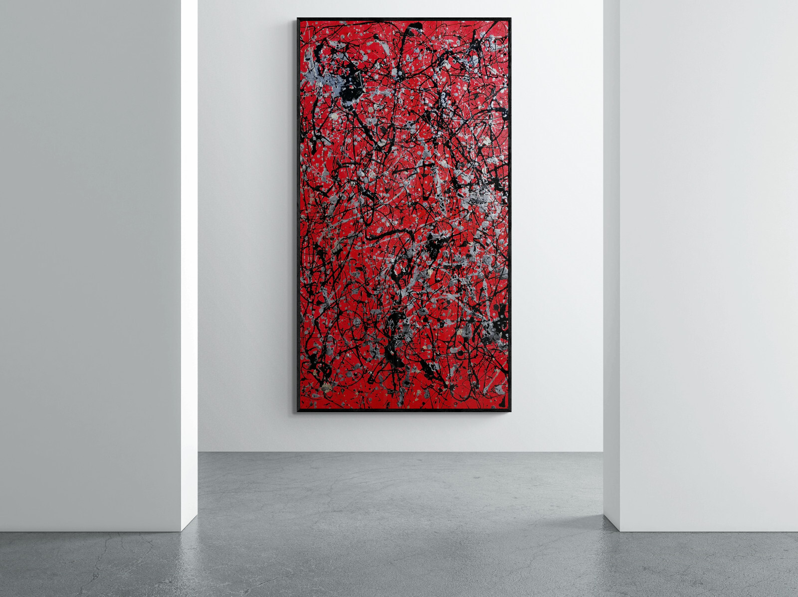 Pollock Style Red Black Abstract Painting Handmade XXL Canvas Modern Wall Art