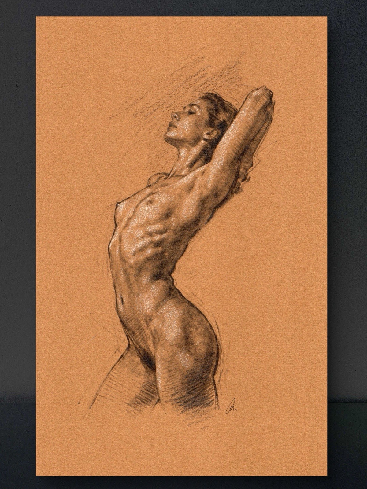 Original Mixed Media Female Portrait Figure Drawing Toned Paper Size (5.5×8.5)
