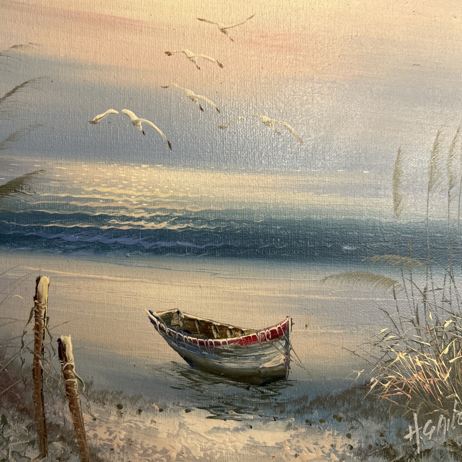 Ocean Painting Original Signed By Artist Size 17×15 Inches.