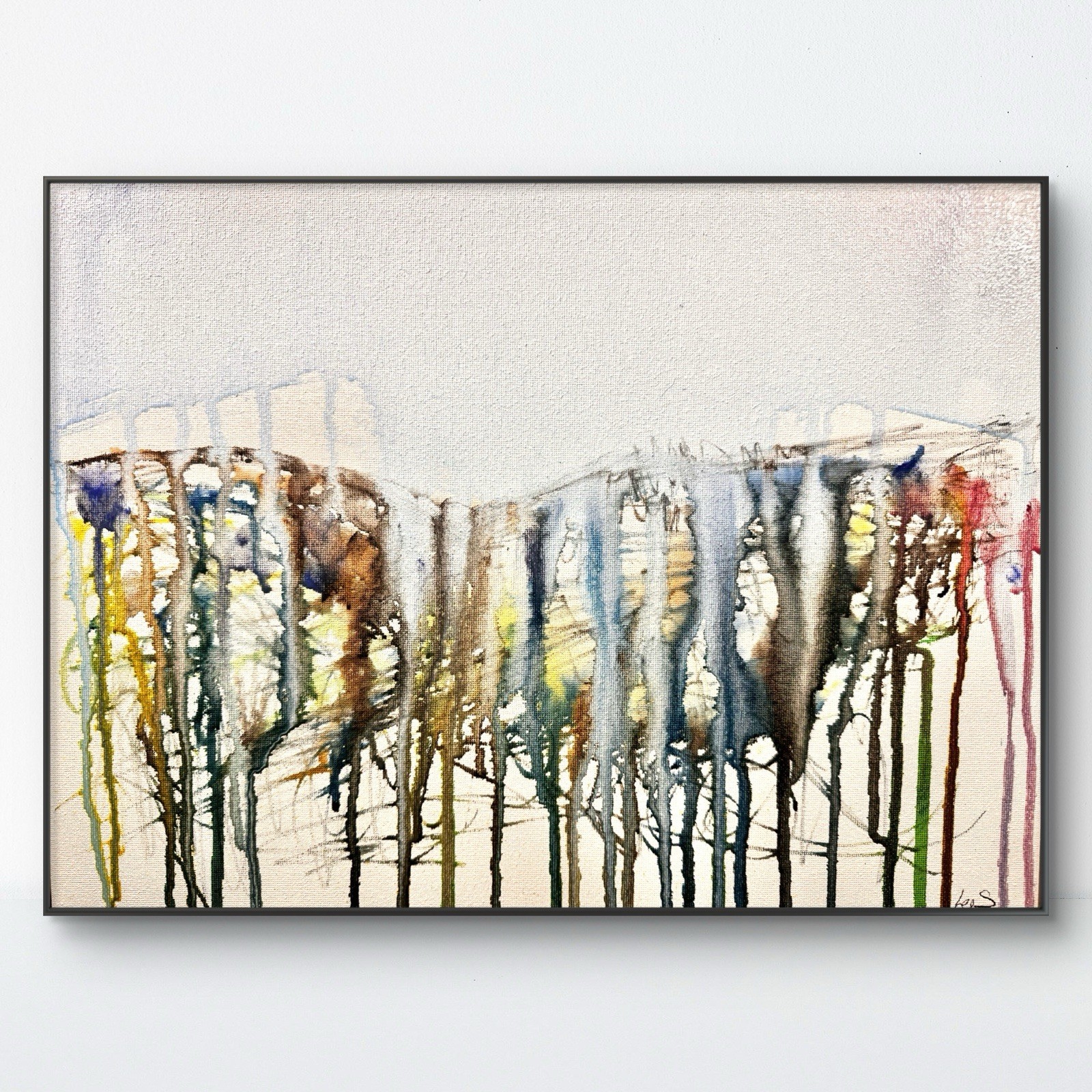 SAMATOWIC Original 12×16 Abstract Ink Art Cool Tones Wall Decor Canvas 401