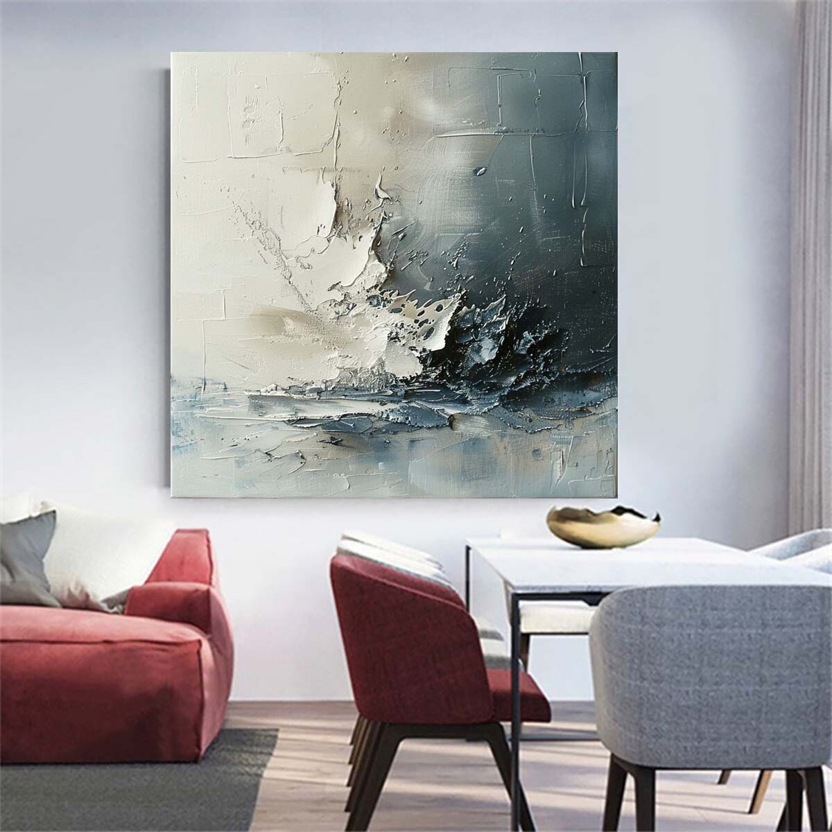 Large sea Oil Painting Canvas Art Abstract Painting Blue Painting Gray 31in