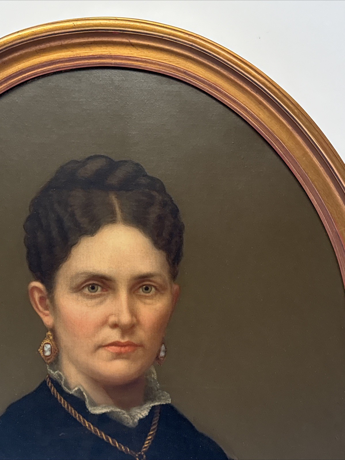 Antique Portrait Painting American Pretty Woman Female Model Estate Heirloom Oil