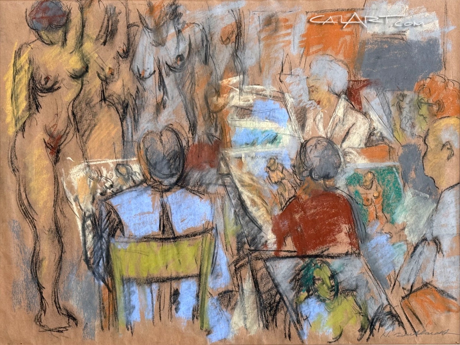 Hans Burkhardt Original Charcoal Modernist Life Drawing Class Model