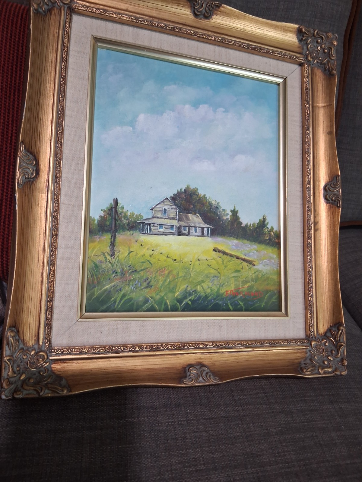Original Oil Painting 8×10 Farm House by B. Thurmond Signed