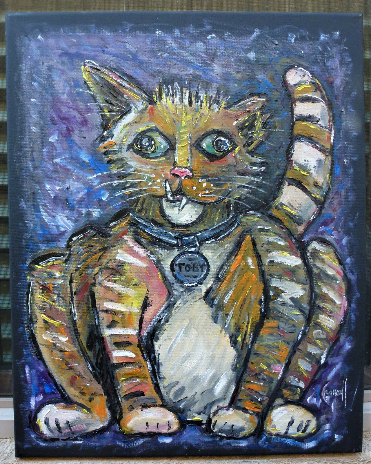 ANOTHER STRAY CAT Toby NEW oil painting 16×20 canvas original signed CROWELL