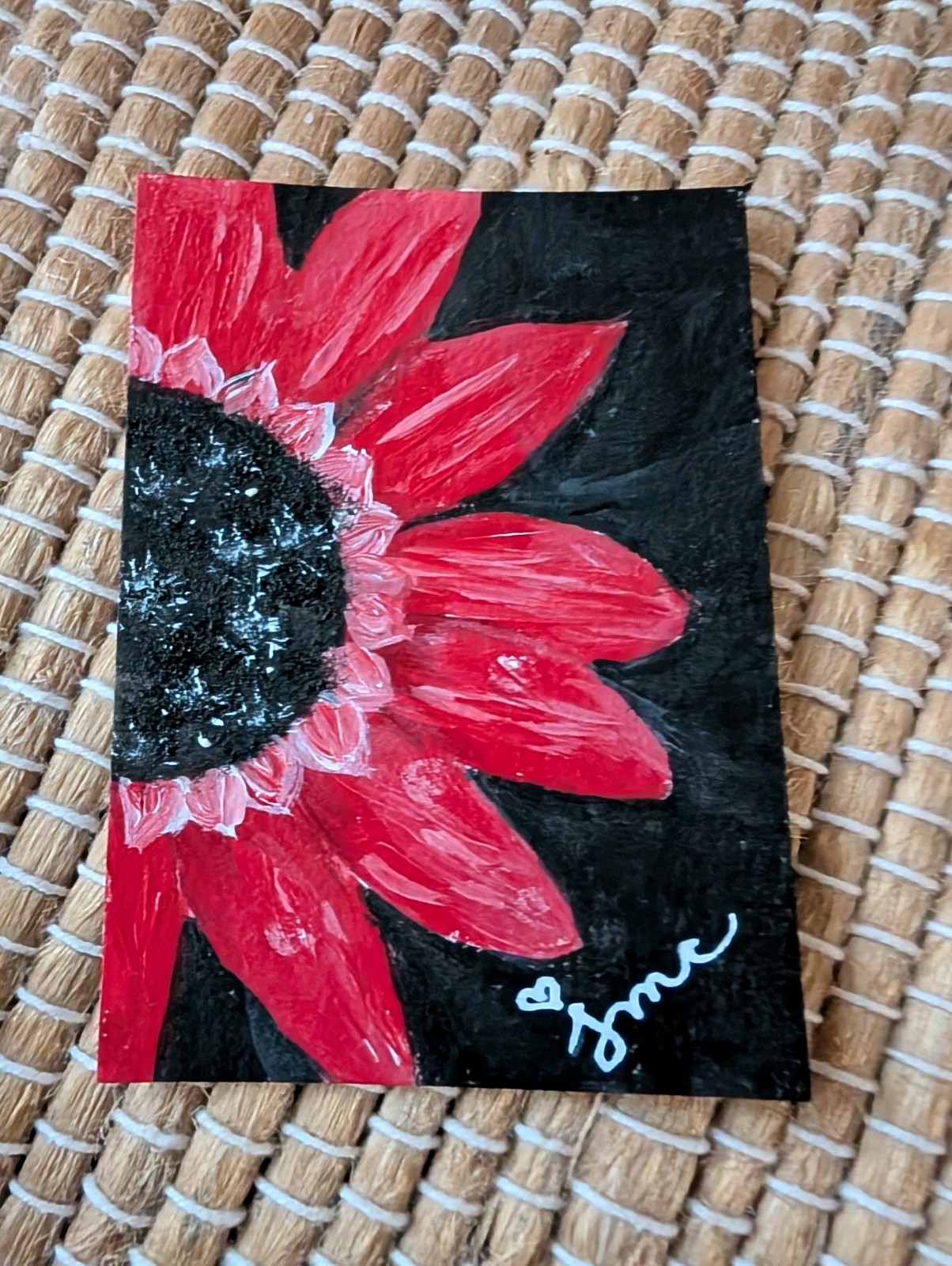 ACEO Acrylic Painting” Flower ,Floral” Original, Signed,Vtg Frame