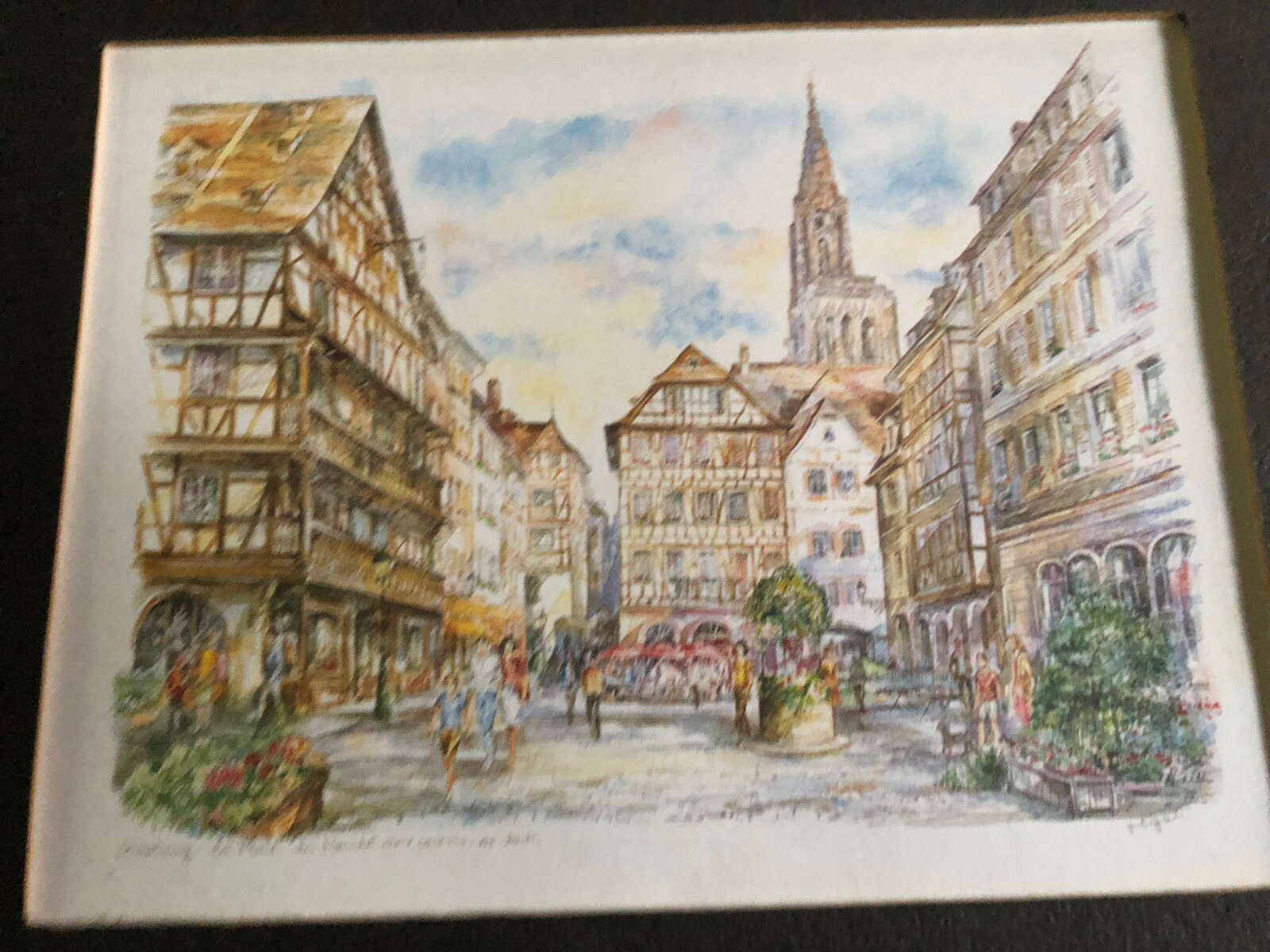 Strousbourg Rue Merciere Et La Cathedrale Reprint Painting, Artist Legai, 6”x 8”