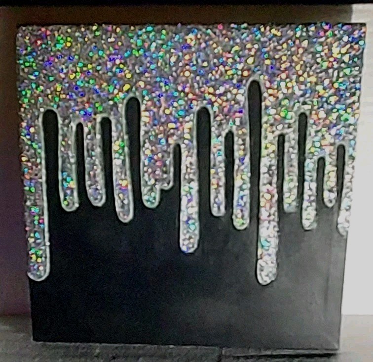 Glow N Dark Glitter Painting On Canvas Black With Silver Holographic Glitter