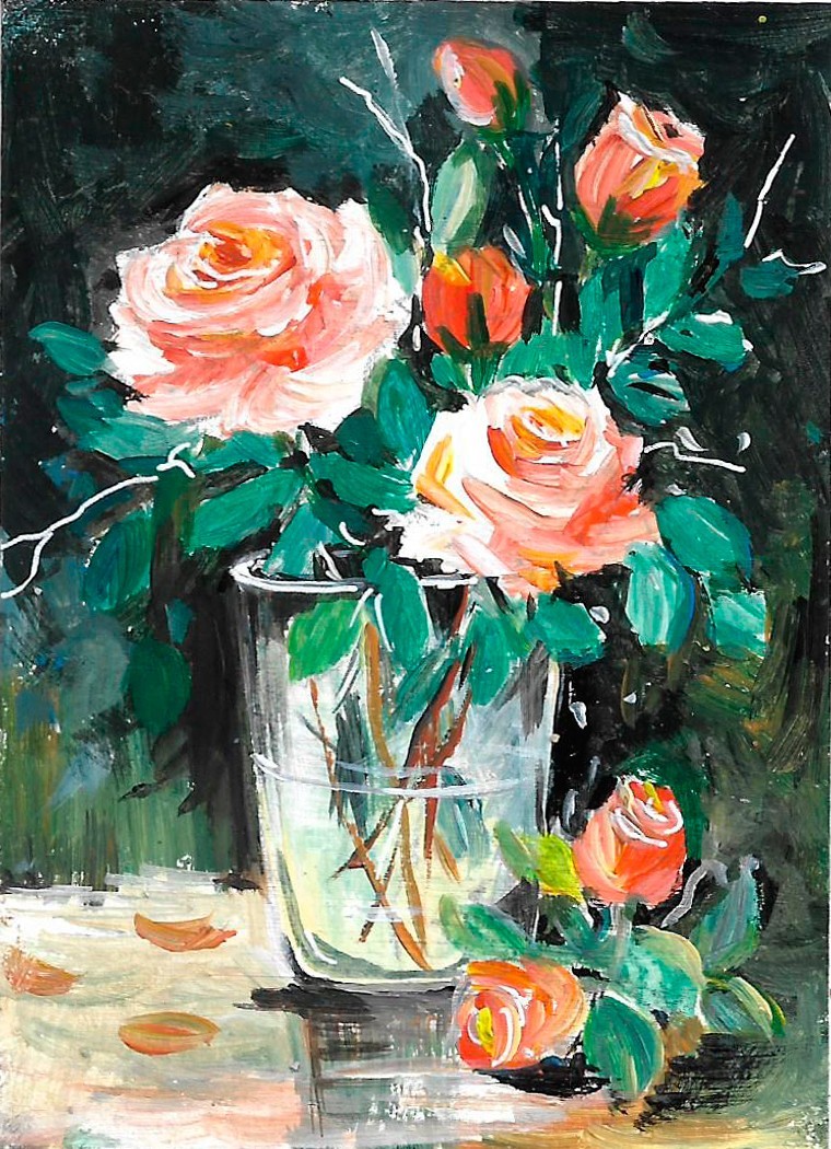 ACEO Original Painting Art Card Acrylic Flower Vase 100% Hand Painted