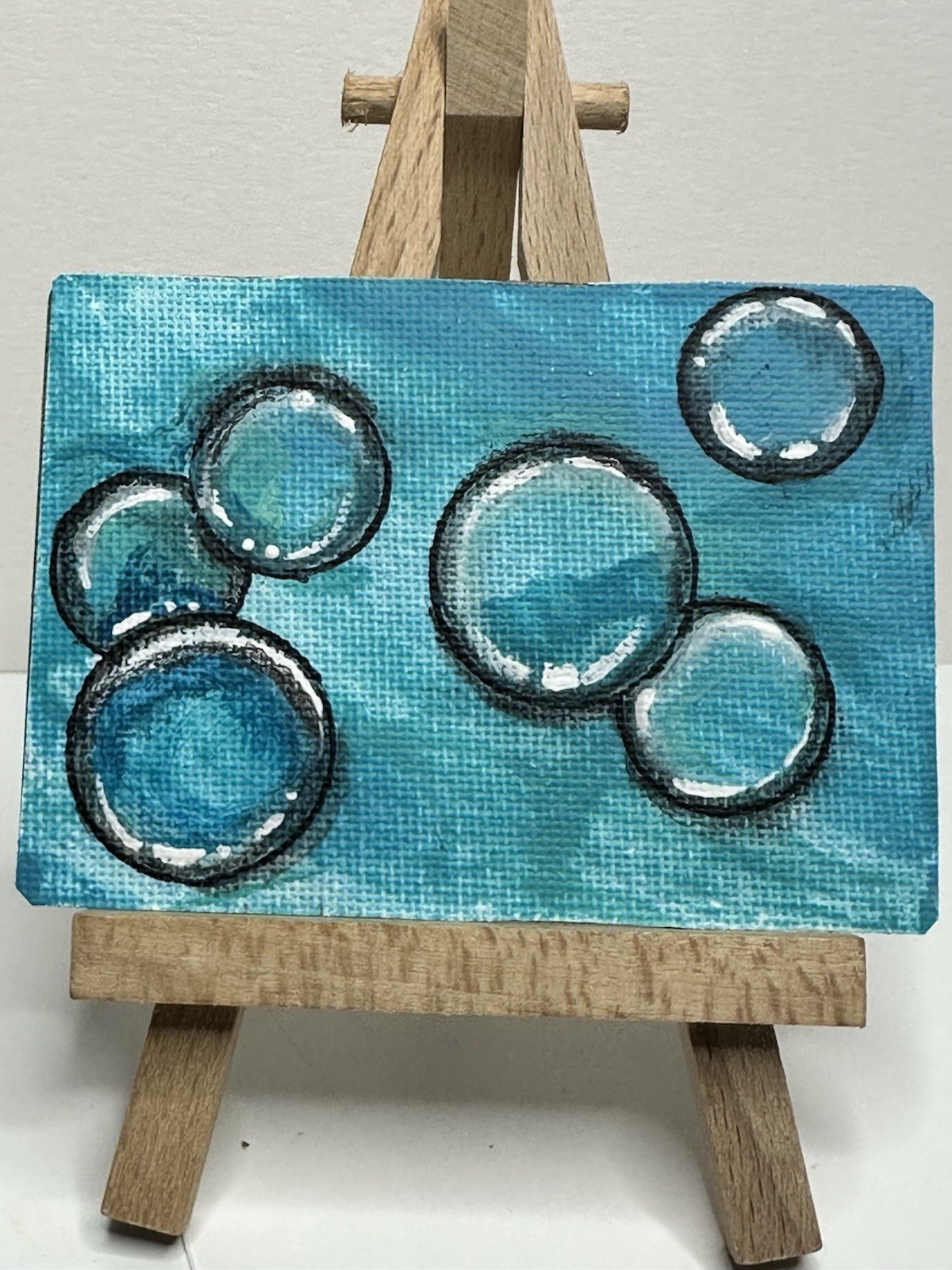 ACEO Artist Card Hand Painted 2.5 in x 3.5 in Series Of 6. #4/6 “Bubbles”