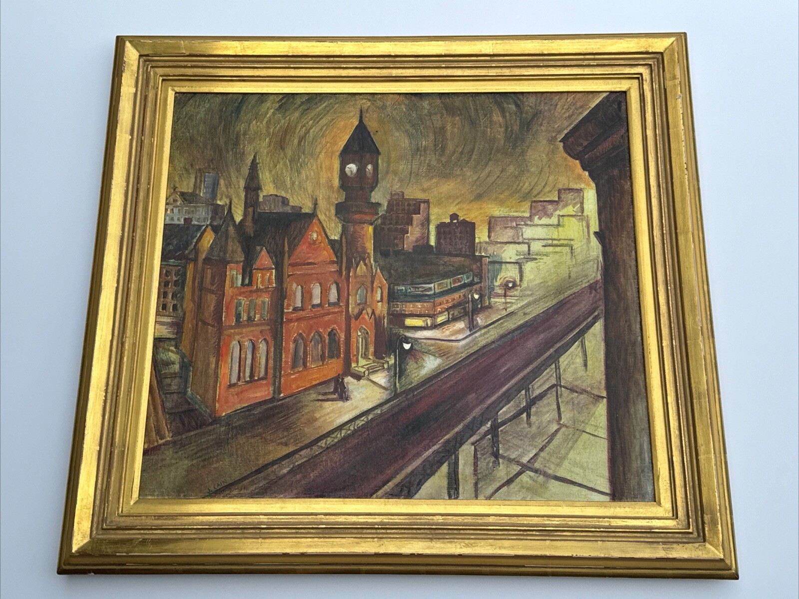 Jo Cain PAINTING ANTIQUE WPA NEW YORK CITY LISTED AMERICAN REGIONALISM 1932 OIL