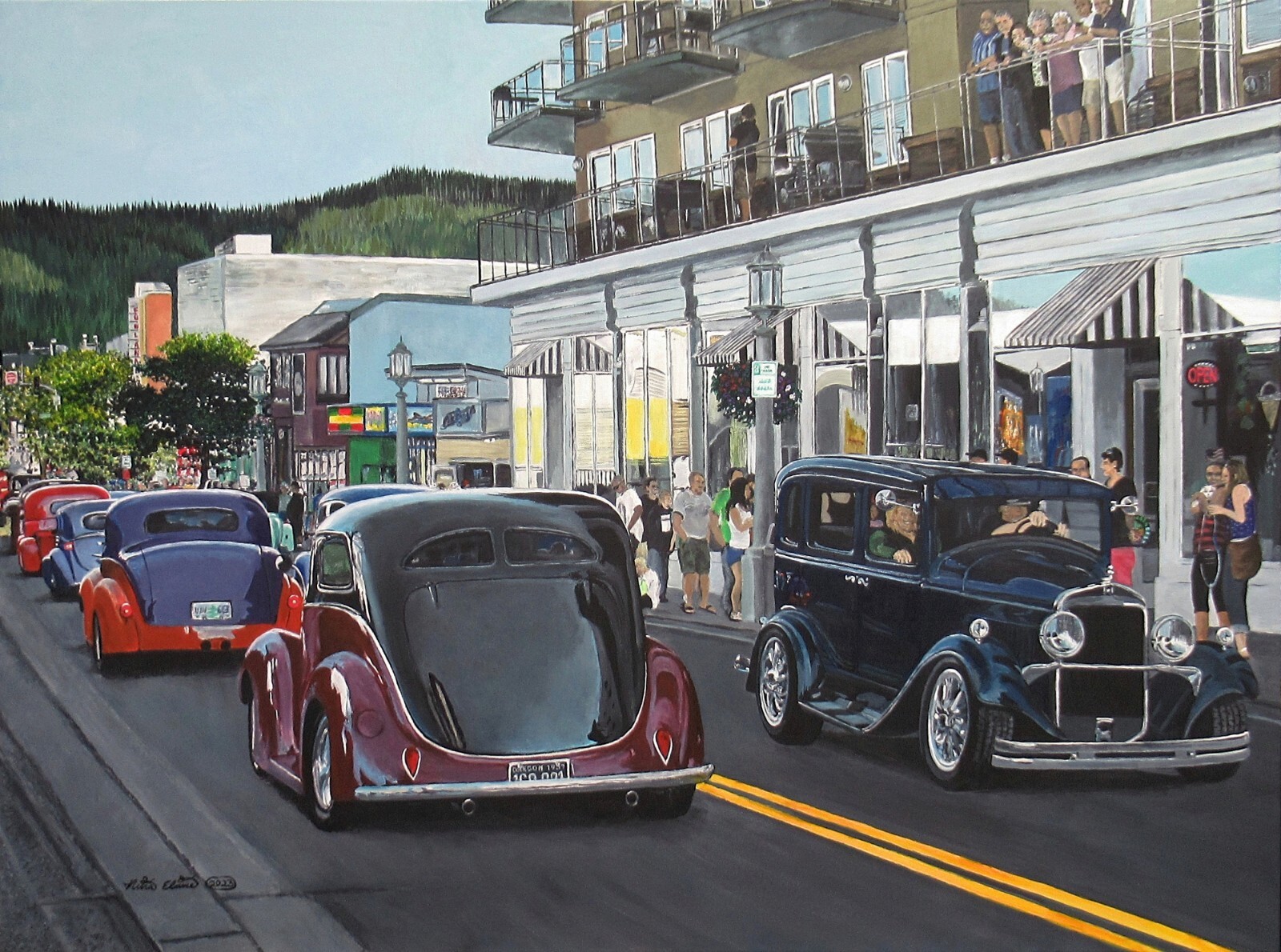 Classic Cars, Cruise, Cars, Acrylic Painting, Seaside Oregon, 30×40 inch canvas