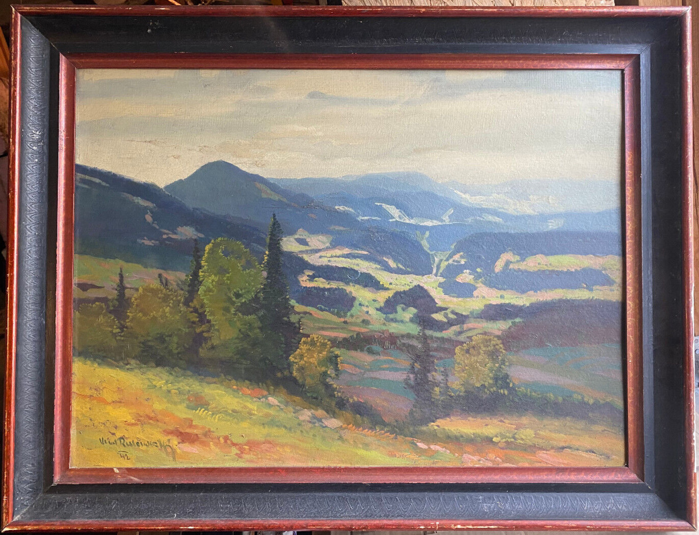Summer Black Forest Oil Painting Rulewski 1942 Signed Antique Valley Oil