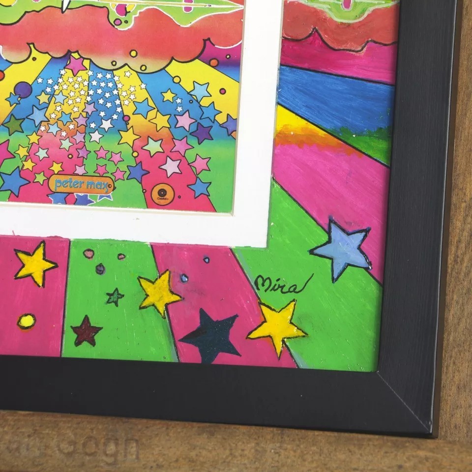Peter Max Different Drummer Painted Mat by Juan Mira Solid Wood Frame Glass COA