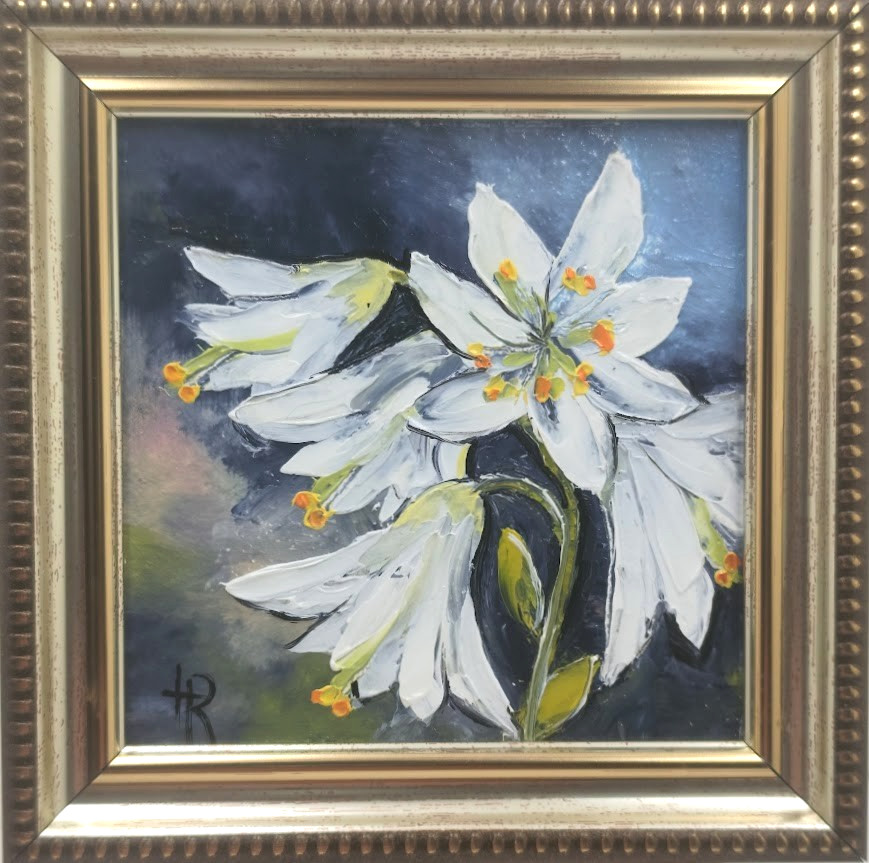 Original Oil Painting 4×4 in Framed Signed Blooming Lily Fflowers Impasto Art