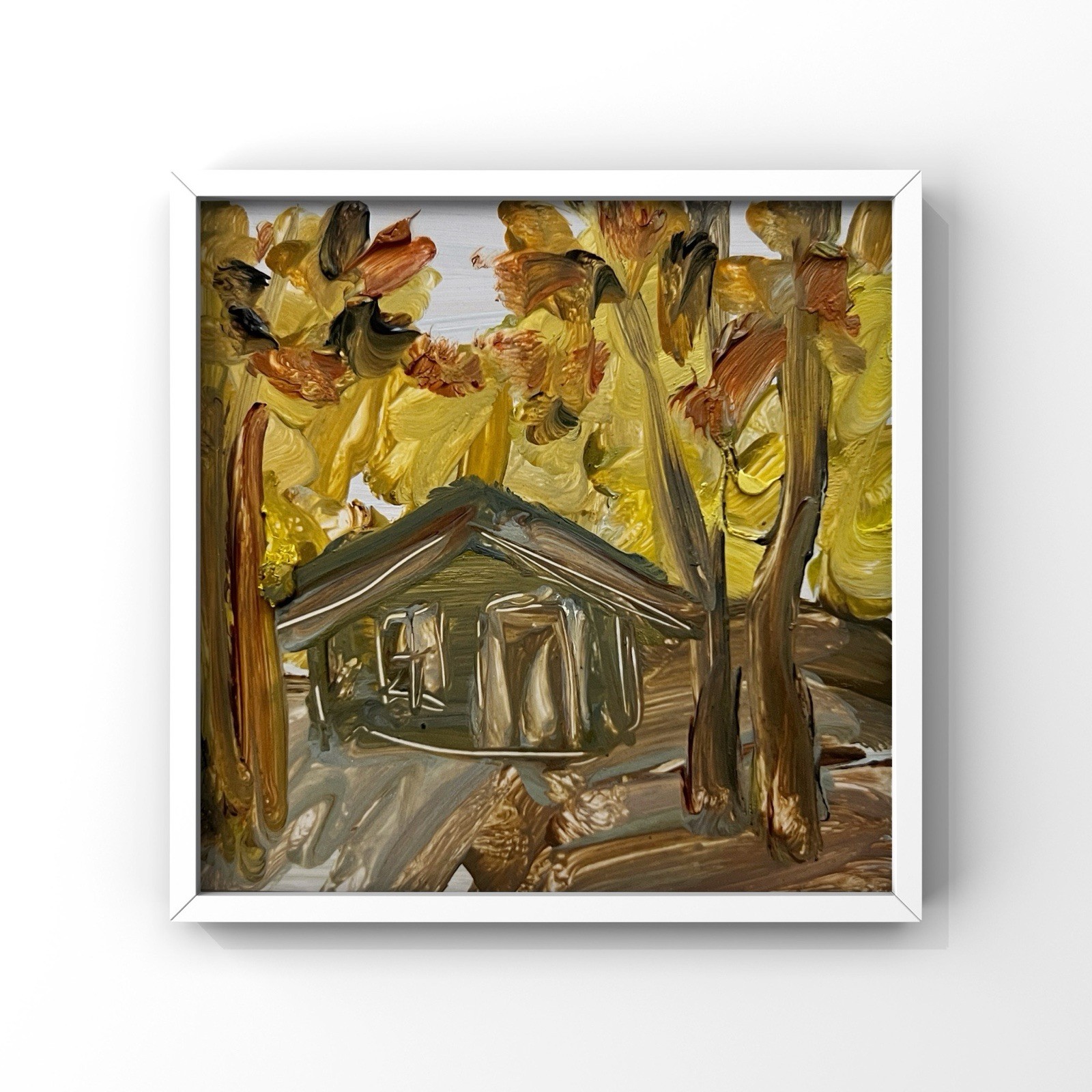 Swiss Alpine Chalet Autumn Forest Landscape Switzerland Set of 2 Oil Paintings