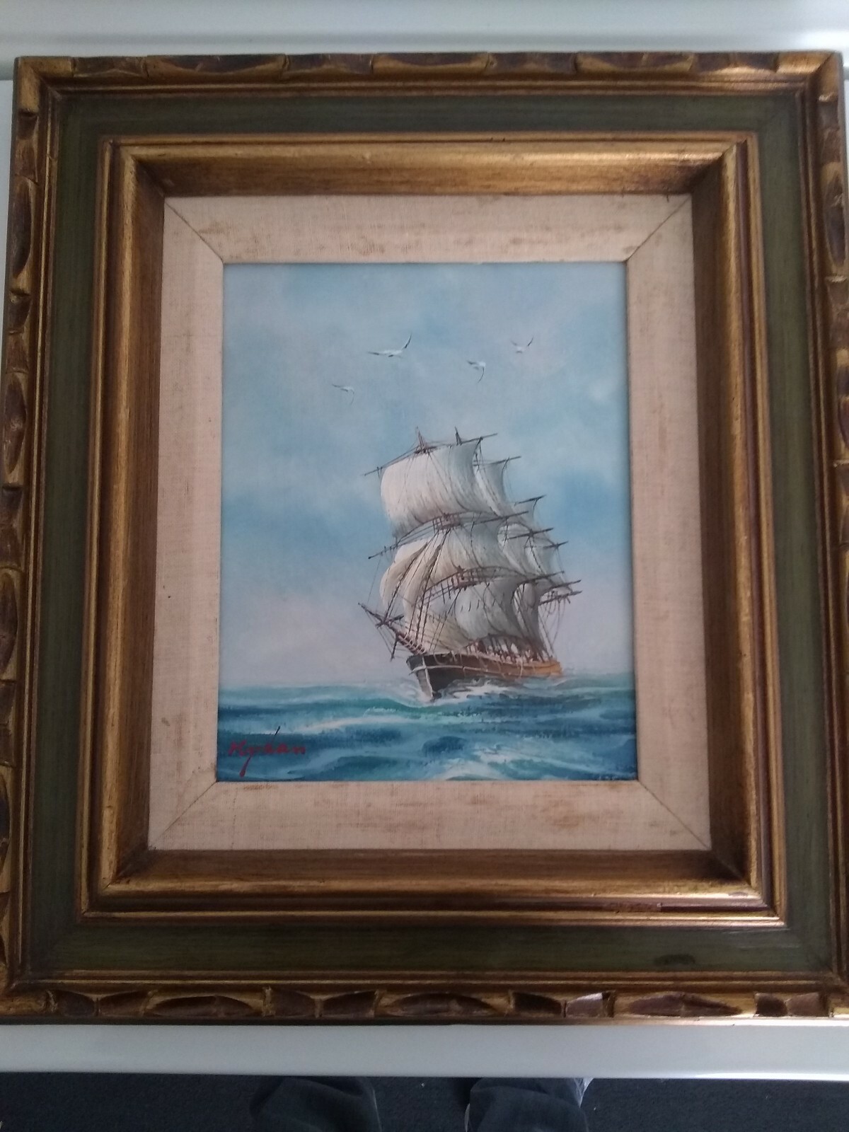 Original Rupert Hydan Hand-Painted American Sailing Ship Oil Painting signed
