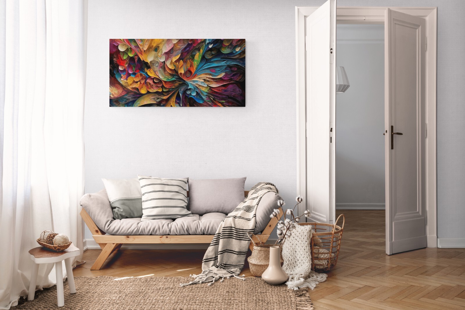 Colorful Abstract Painting, Swirling Colors, Rainbow Canvas Modern Art Print