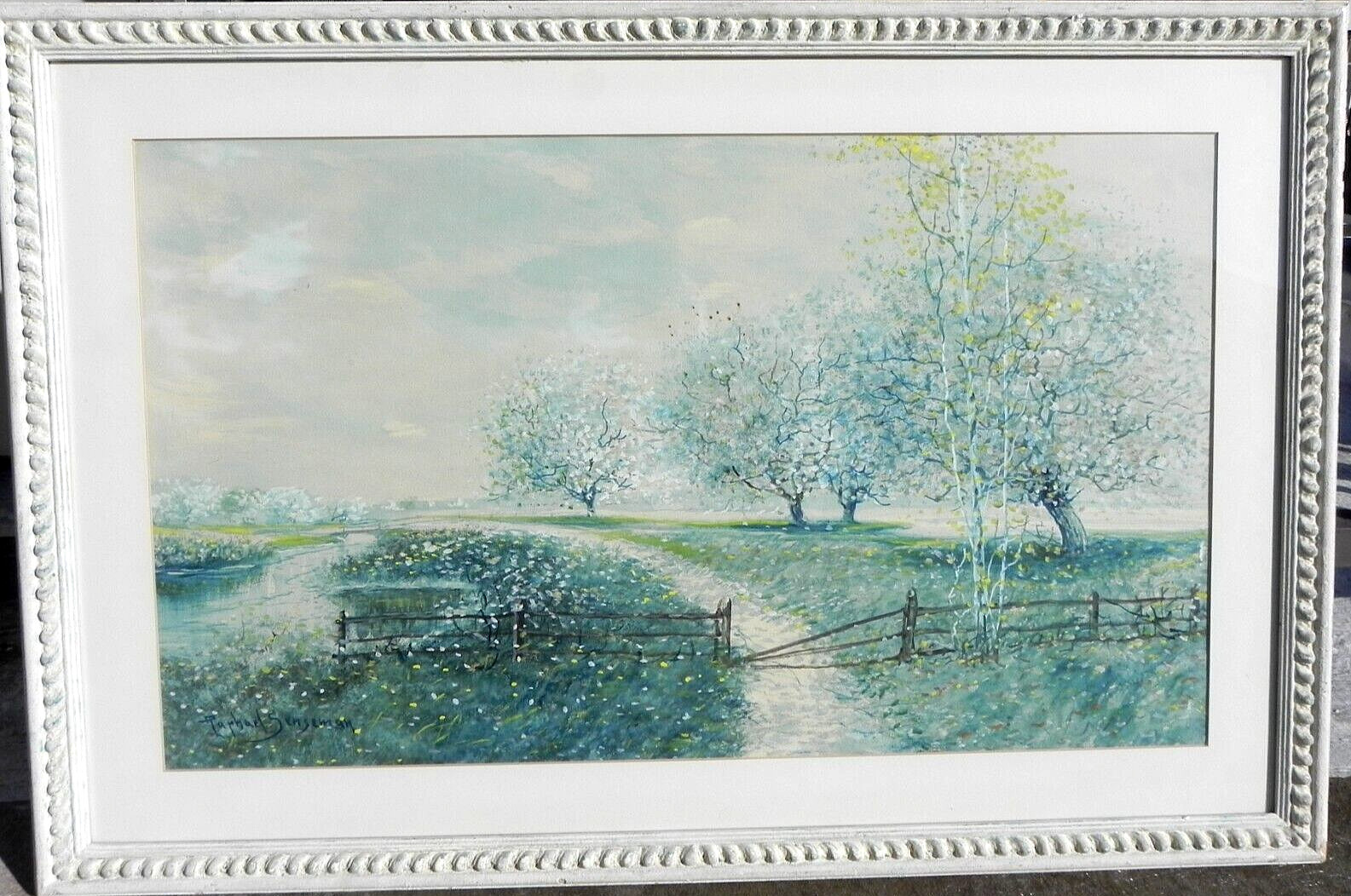Raphael Senseman 1870-1966 large watercolor painting spring landscape New Jersey