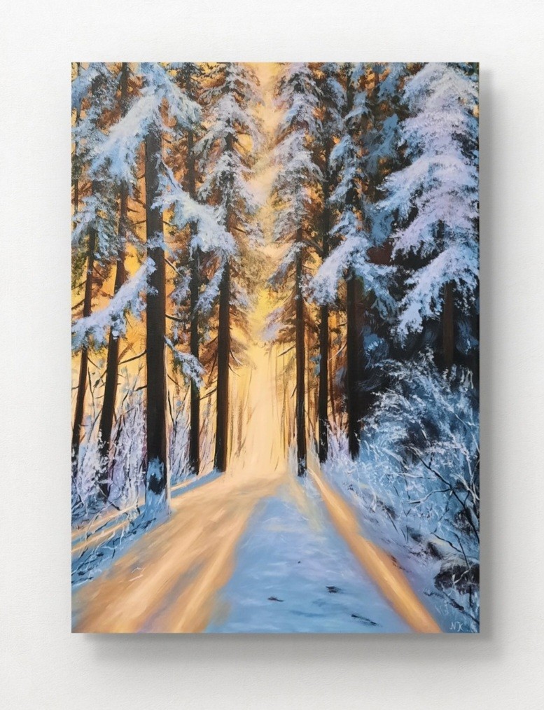 Original Winter Landscape Forest In Snow Painting Hand Painted Unique