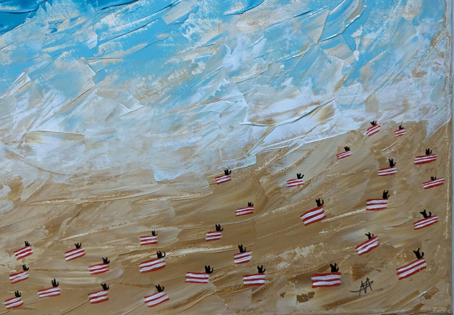 Beach Cats Painting Original Modern Art Seascape Ocean Landscape Samantha McLean
