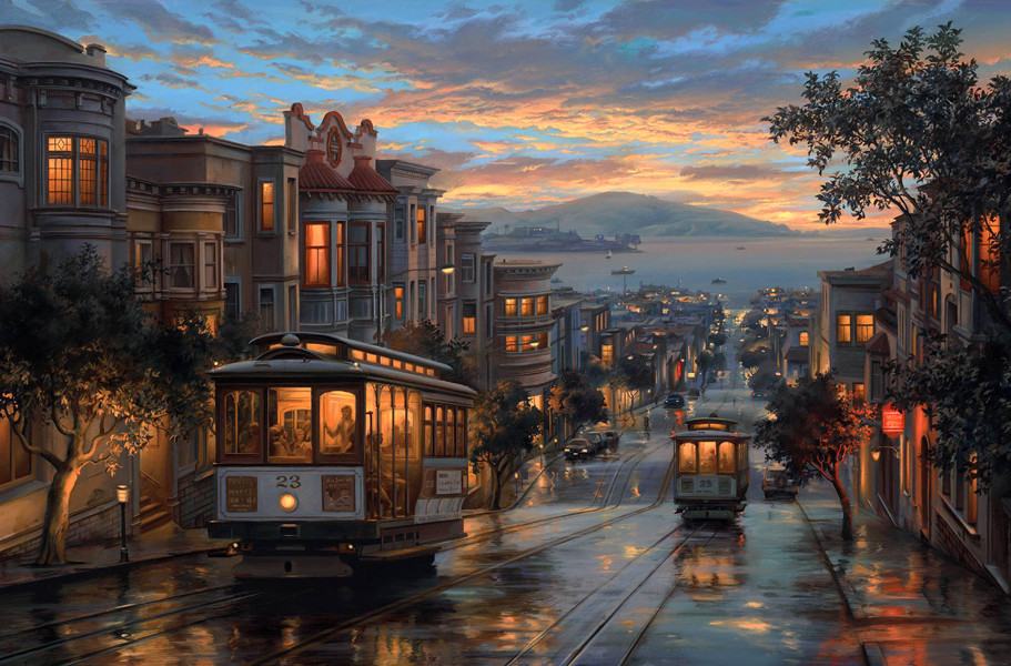 Art San francisco city street Oil painting Giclee Art Printed on canvas