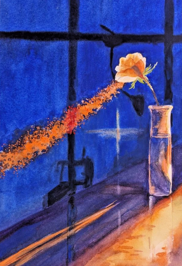 Golden Rose with Radiant Glow Watercolor Painting A4 Symbolic Spiritual Wall Art