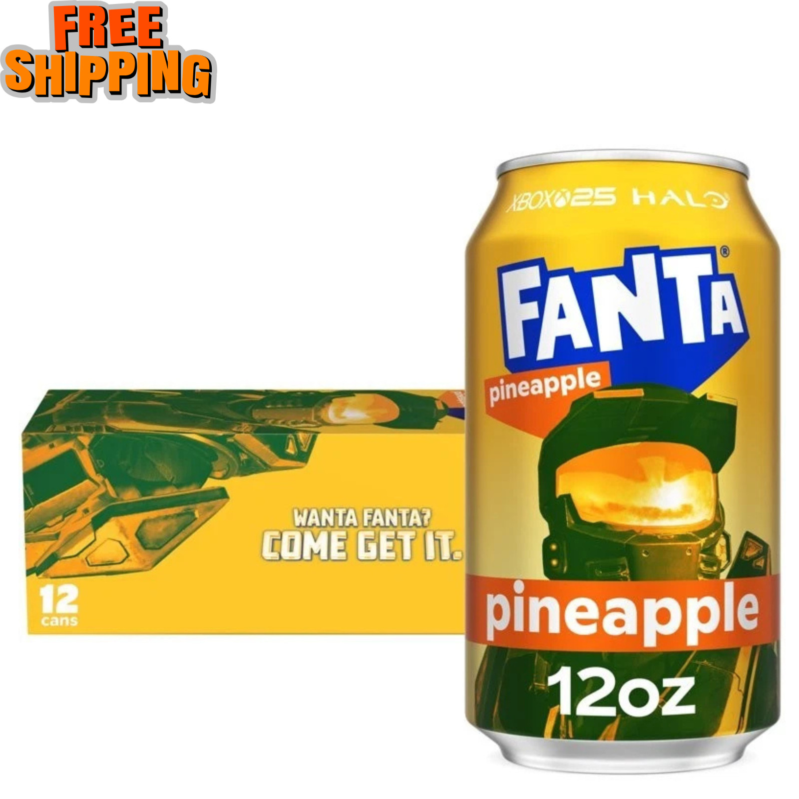 Fanta Pineapple Soda Pop Fridge Pack, 12 fl oz, 12 Pack Cans-Free Shipping