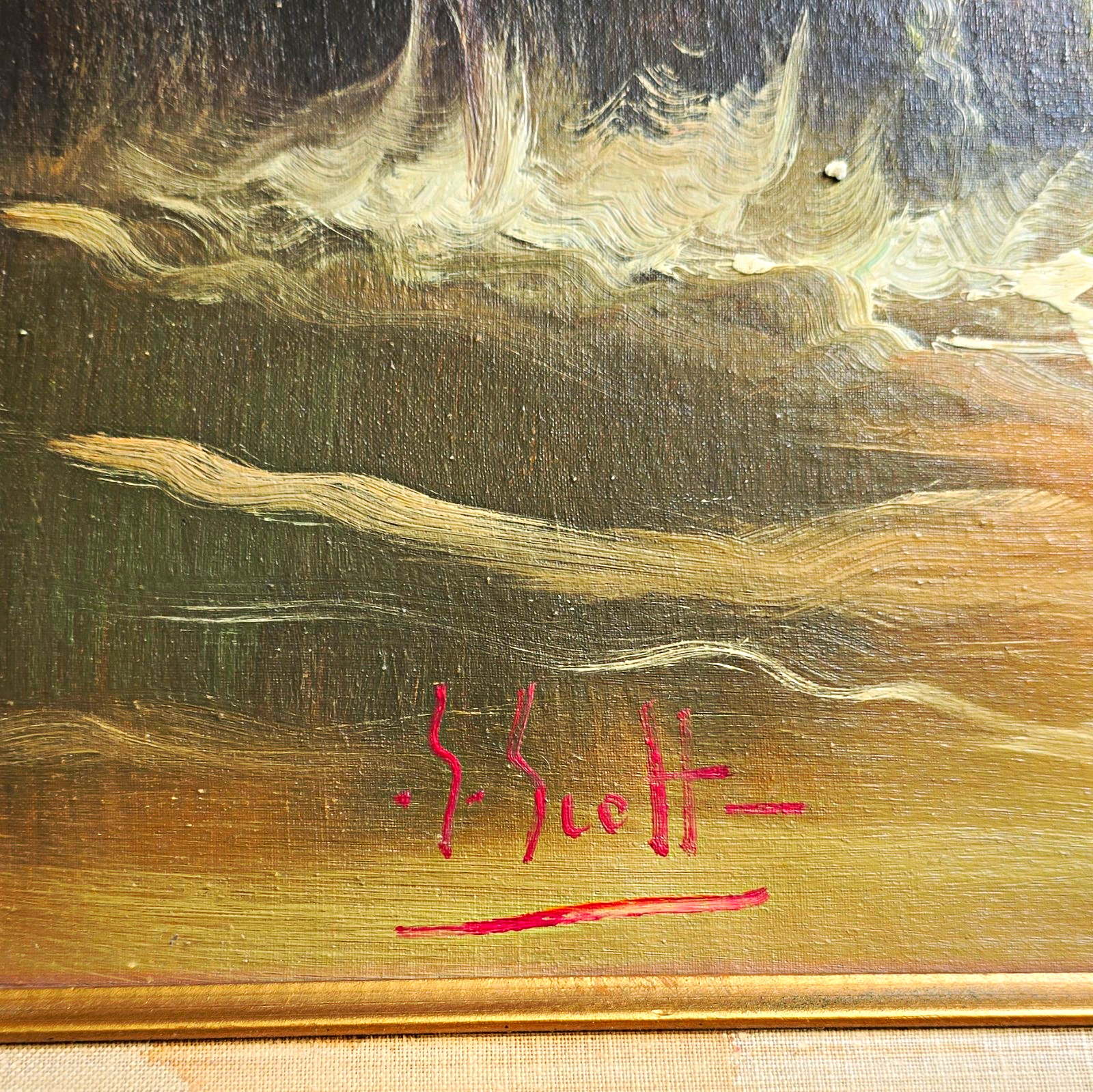 Scotti Large Framed Signed Original OOAK Canvas Seascape Painting 24×36